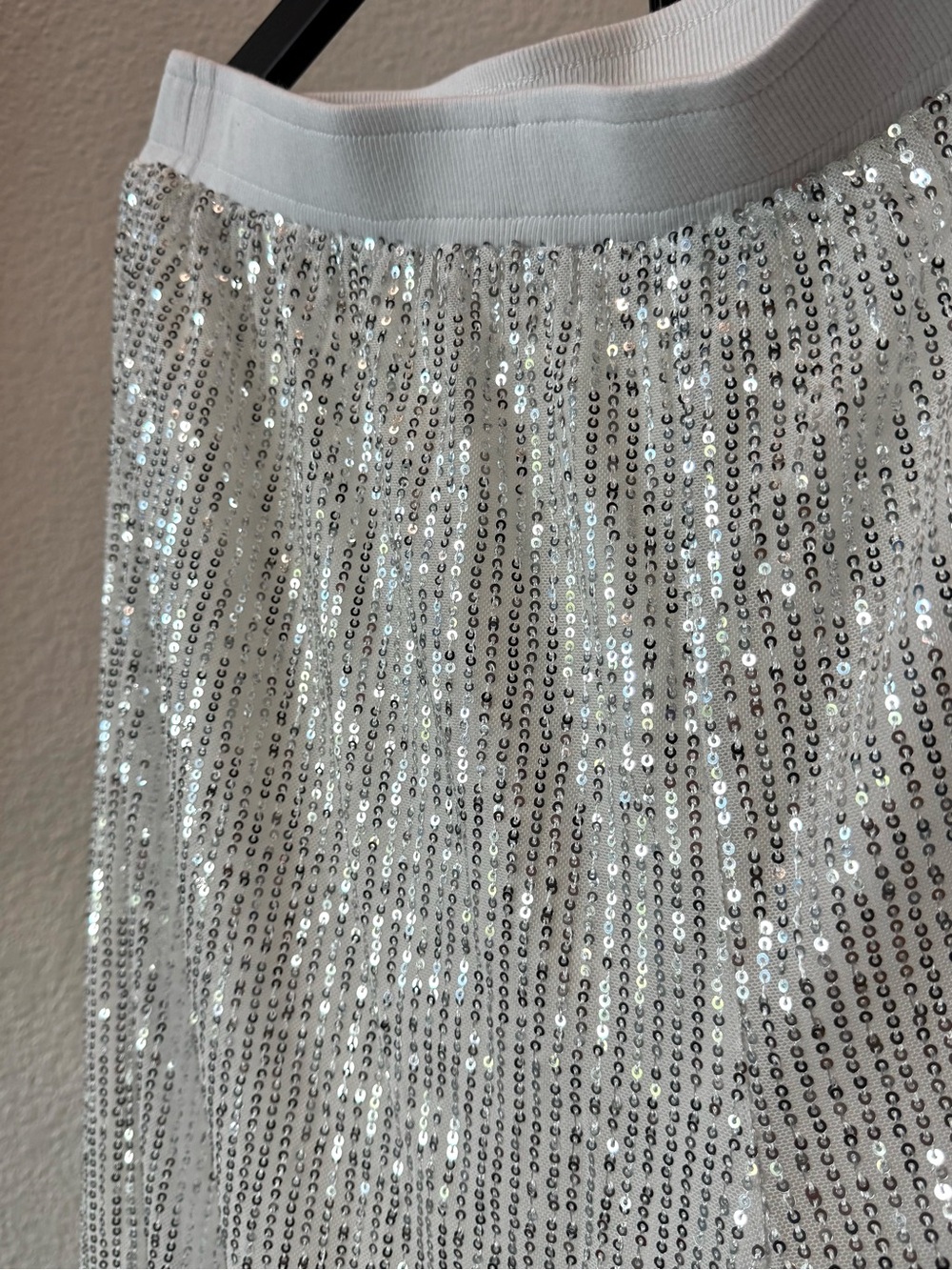 White Sequins Wide-Leg Pants Women’s Size 1XL